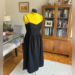 H&M Black Linen/Cotton Midi Dress with Spaghetti Straps